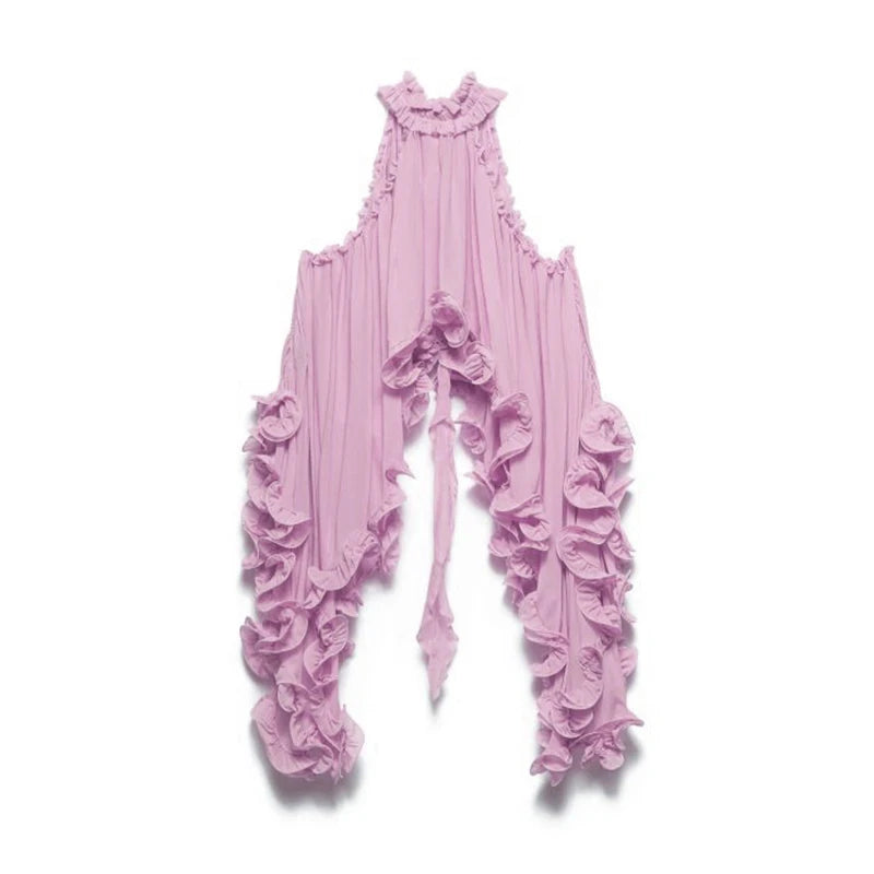 Nieuwe effen chiffon vakantie tweedelige sexy mouwloze zoom top & rok geplooid