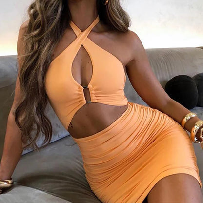 Sexy Ruched Halter Mini jurkje