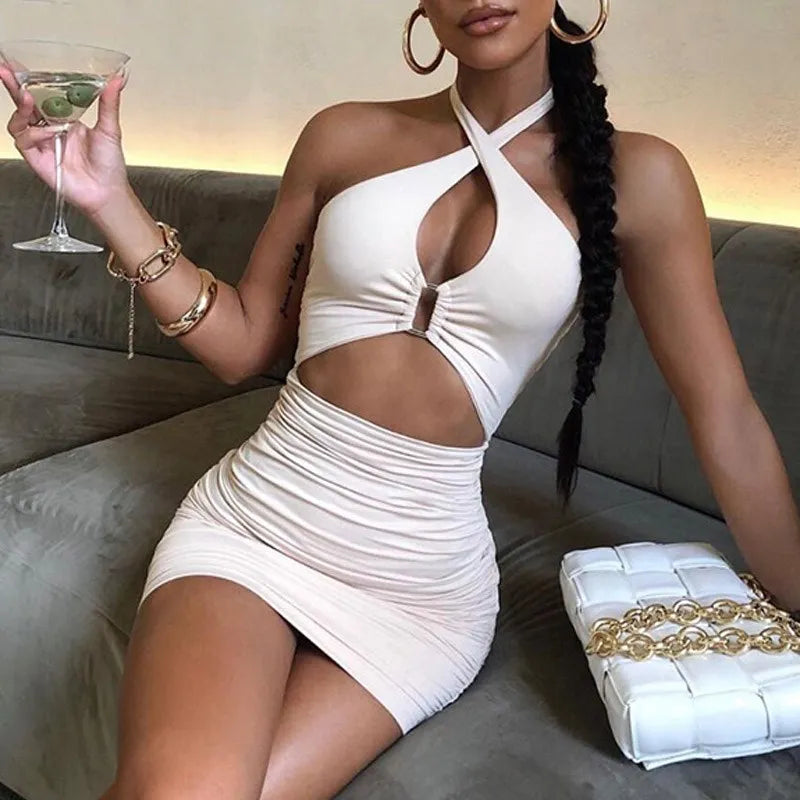 Sexy Ruched Halter Mini jurkje