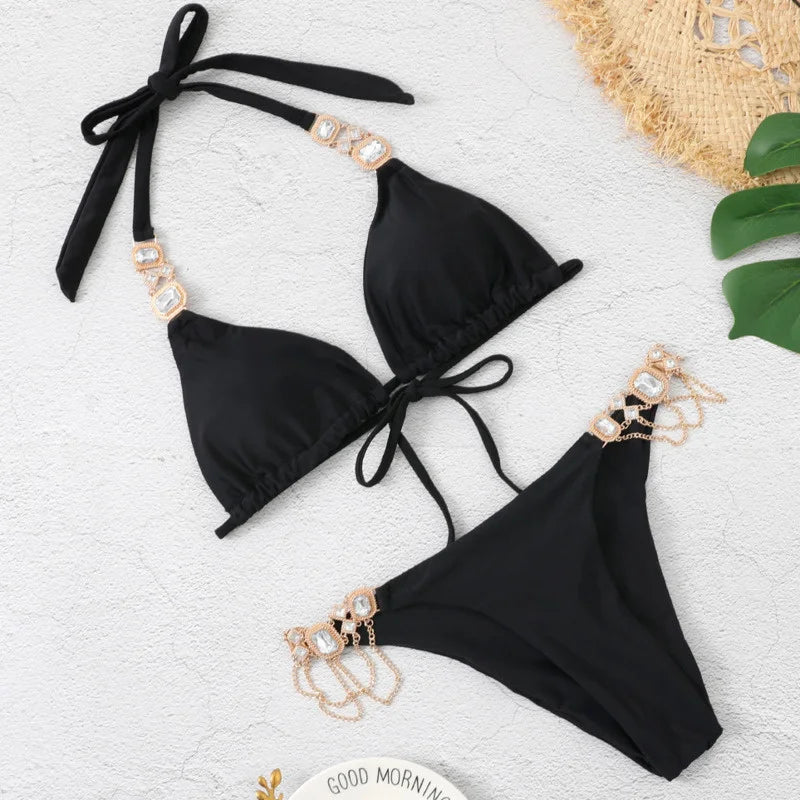 Sex dames badkleding met strassteenstjes