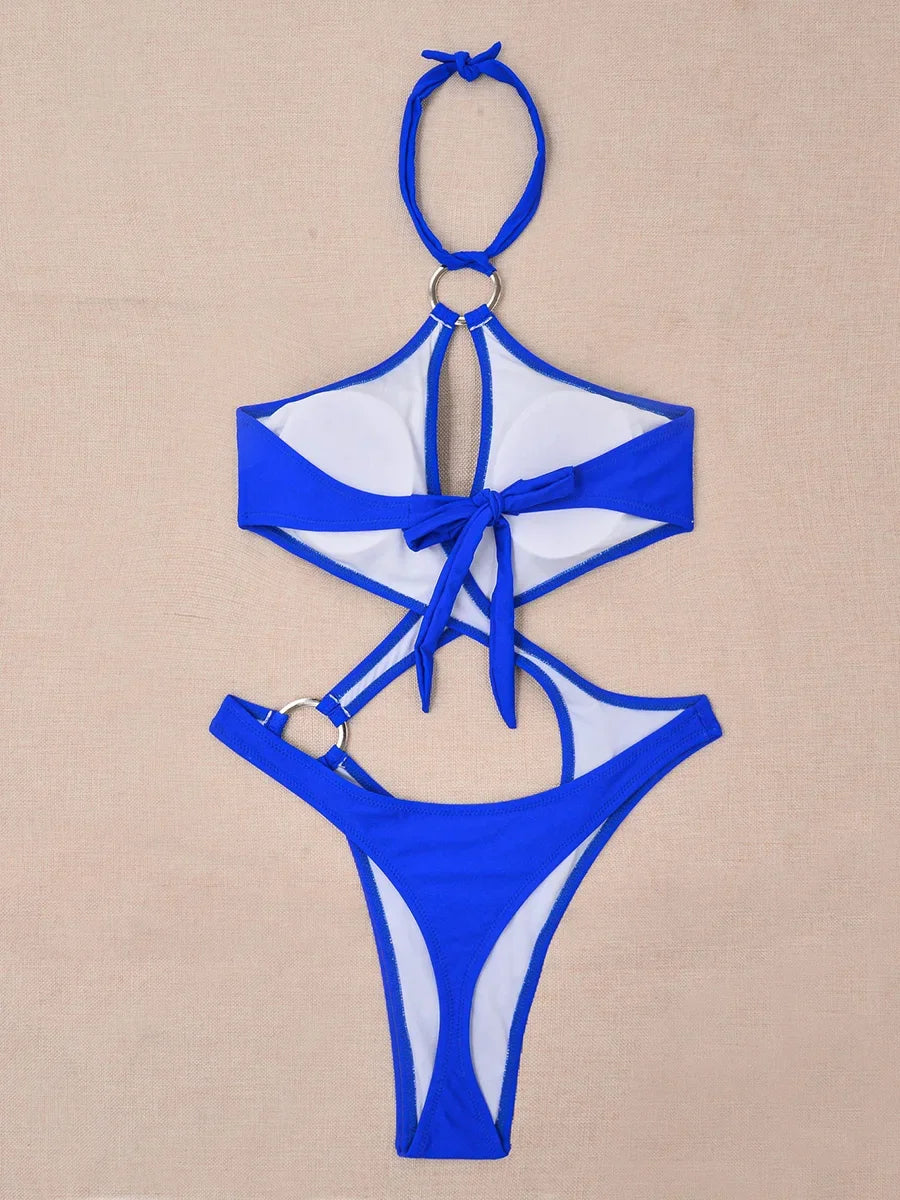 Sexy halter badpak met uitgesneden buik, dames string badmode