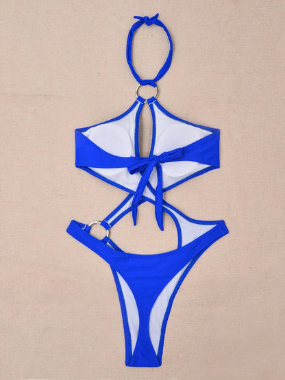 Sexy halter badpak met uitgesneden buik, dames string badmode