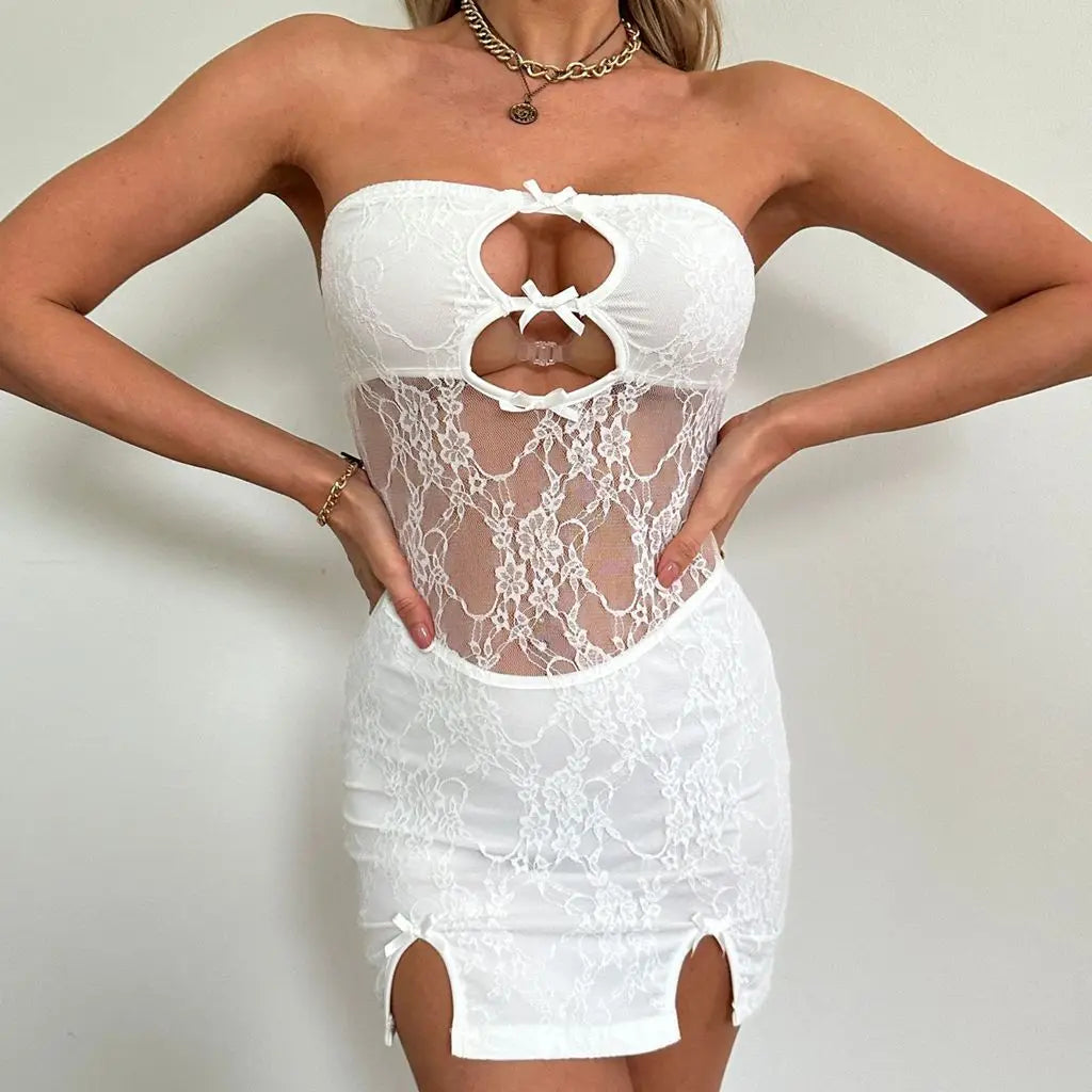 Combhasaki Mouwloze Doorschijnende Slim Fit Bodycon Tube Jurk