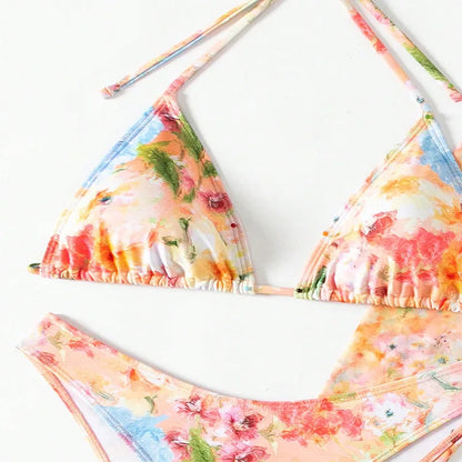 Nieuwe sexy print bikinisets hoge taille met strandrok lange mouwen crop top badpak vierdelige bikiniset