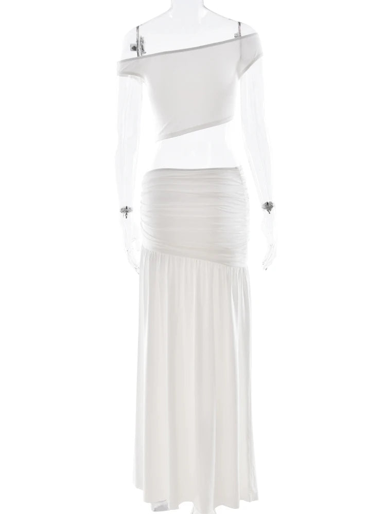 Sibybo elegante 2-delige set dames feestkleding schuine schouder