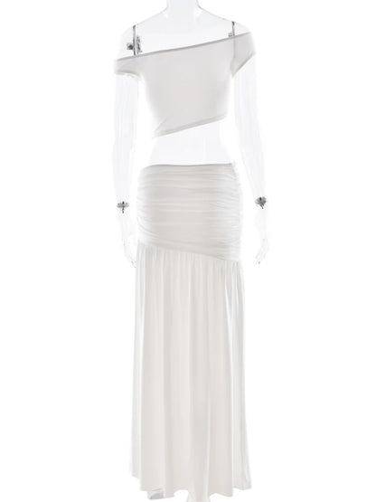 Sibybo elegante 2-delige set dames feestkleding schuine schouder