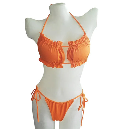 Nieuwe  Sexy badkleding met geplooide holle bikini