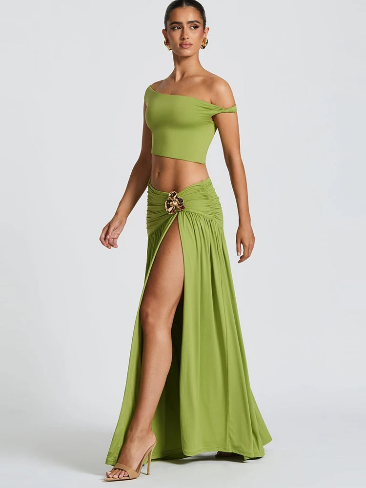 Sibybo elegante 2-delige set dames feestkleding schuine schouder