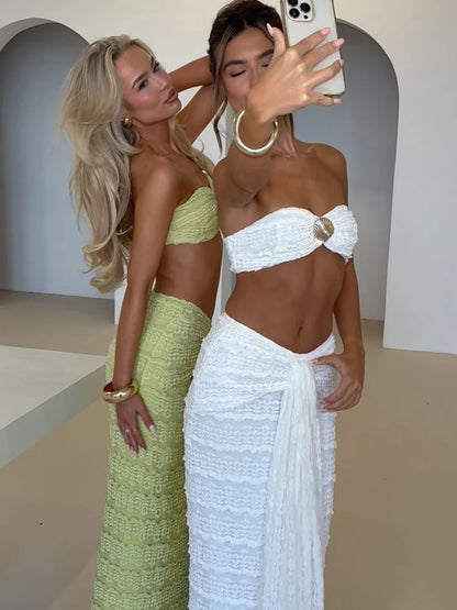 Elegant 2 Piece Set Sexy See Through Seashell Tube Top