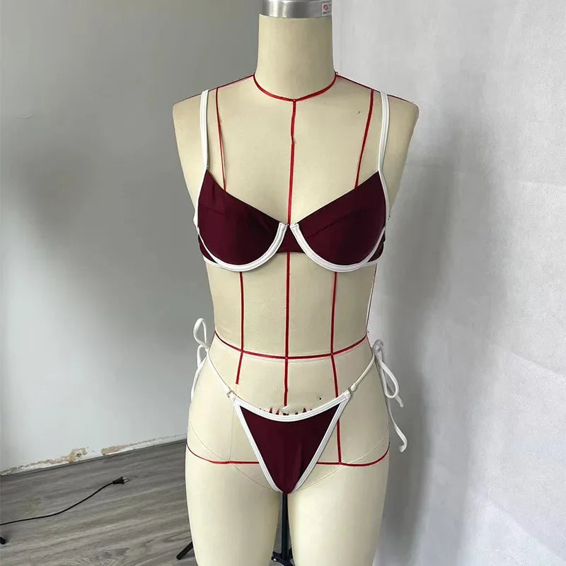 BEACHCICI Bikini Tweedelig Sexy Contrasterende Kleur Vetersluiting Slanke Strandvakantie Badpak