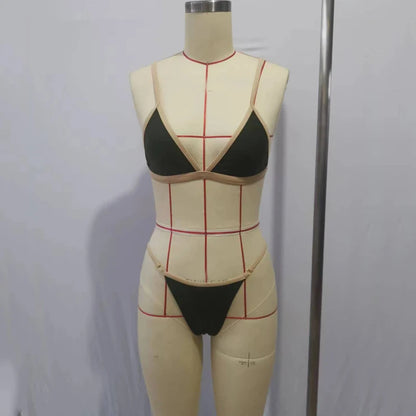 BEACHCICI Bikini Sexy Contrasterende Kleur Jarretel V-hals String Strandvakantie Badpak