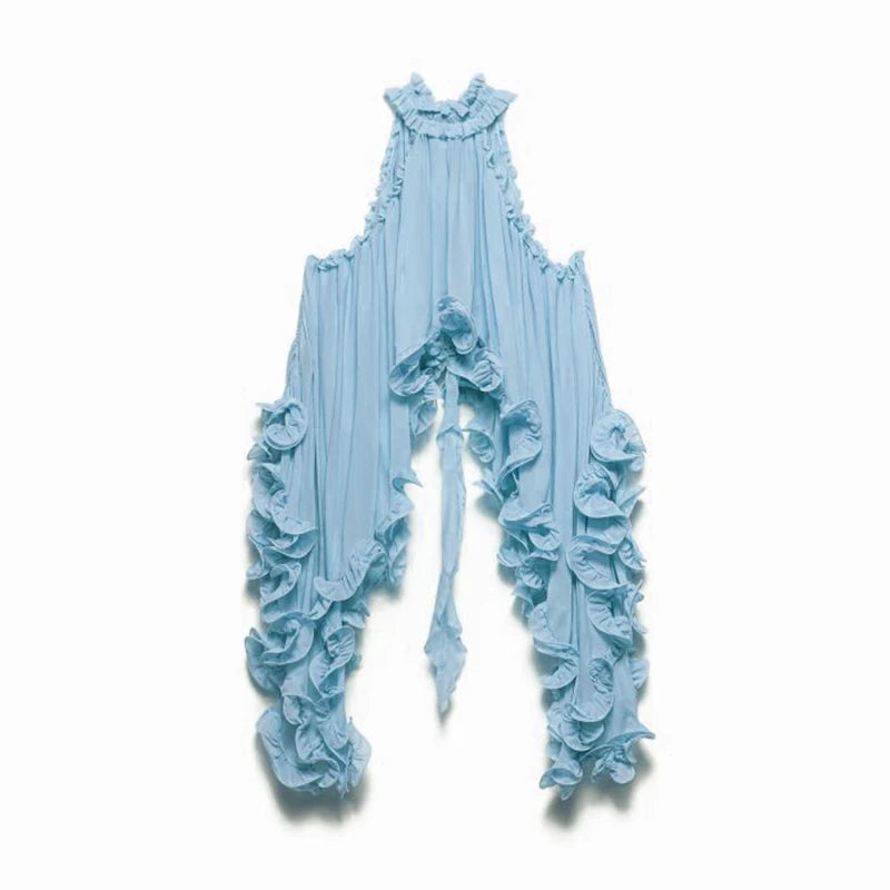 Nieuwe effen chiffon vakantie tweedelige sexy mouwloze zoom top & rok geplooid