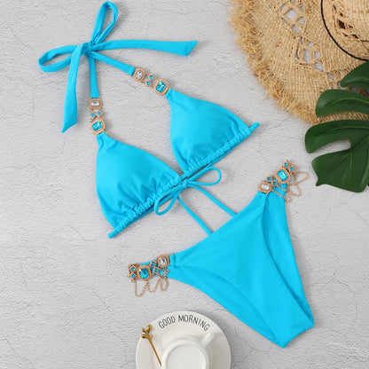 Sex dames badkleding met strassteenstjes
