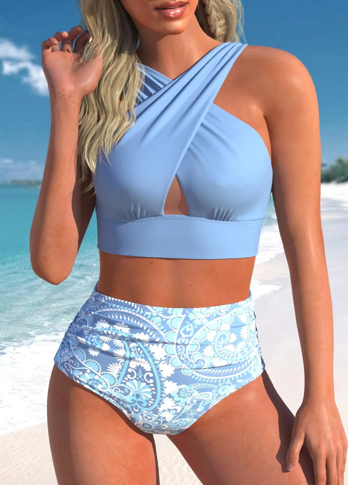 Nieuwe, frisse, hoogwaardige sexy strandbadkledingset voor dames met rugloze bandjes, bikini S-6XL