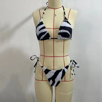 BEACHCICI 3-delige set met zebraprint, halternek, vetertop, string