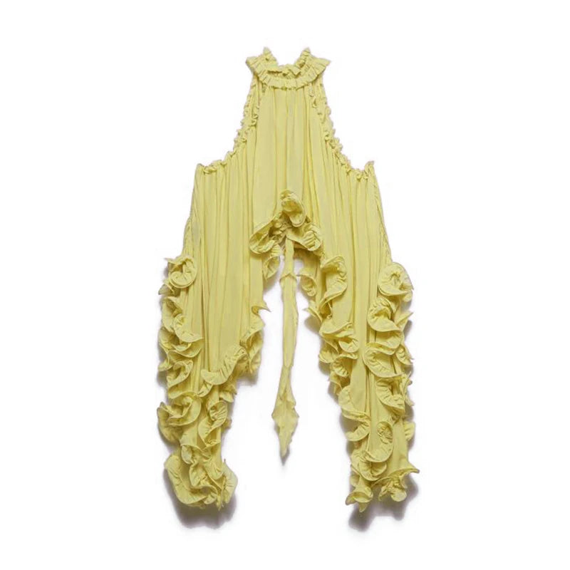 Nieuwe effen chiffon vakantie tweedelige sexy mouwloze zoom top & rok geplooid