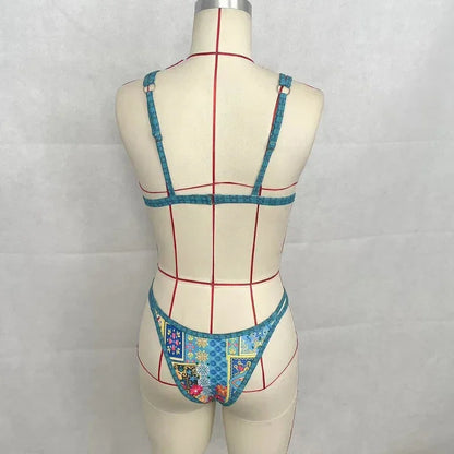 BEACHCICI Bikini Tweedelig Sexy Vintage Bloemenprint Jarretel Dubbele Bandjes Rugloos