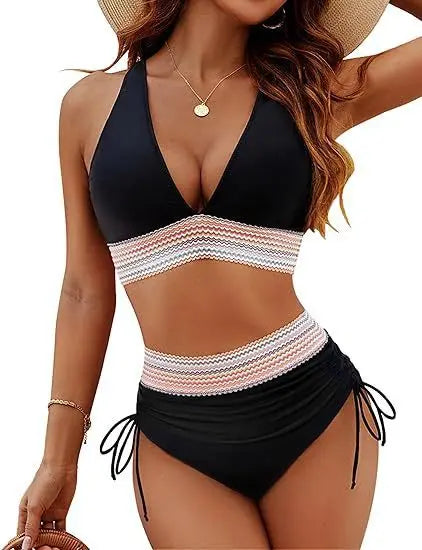 Nieuwe zomerstrandkleding (2025) met textuur, bikiniset met brede schouderband, badkleding met hoge taille en push-up badpakken
