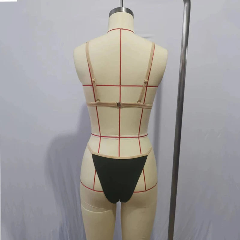 BEACHCICI Bikini Sexy Contrasterende Kleur Jarretel V-hals String Strandvakantie Badpak