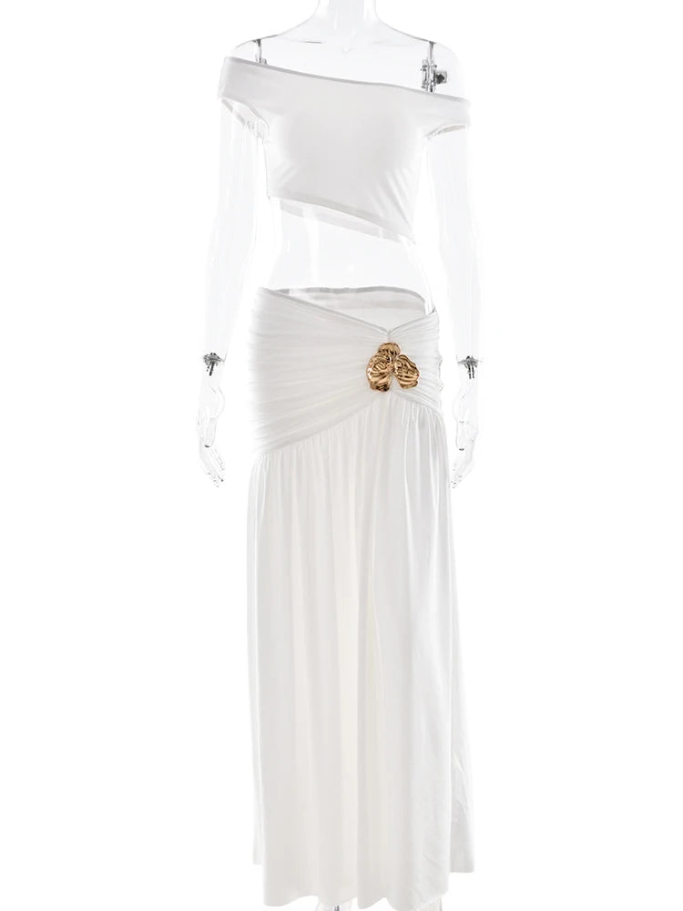 Sibybo elegante 2-delige set dames feestkleding schuine schouder
