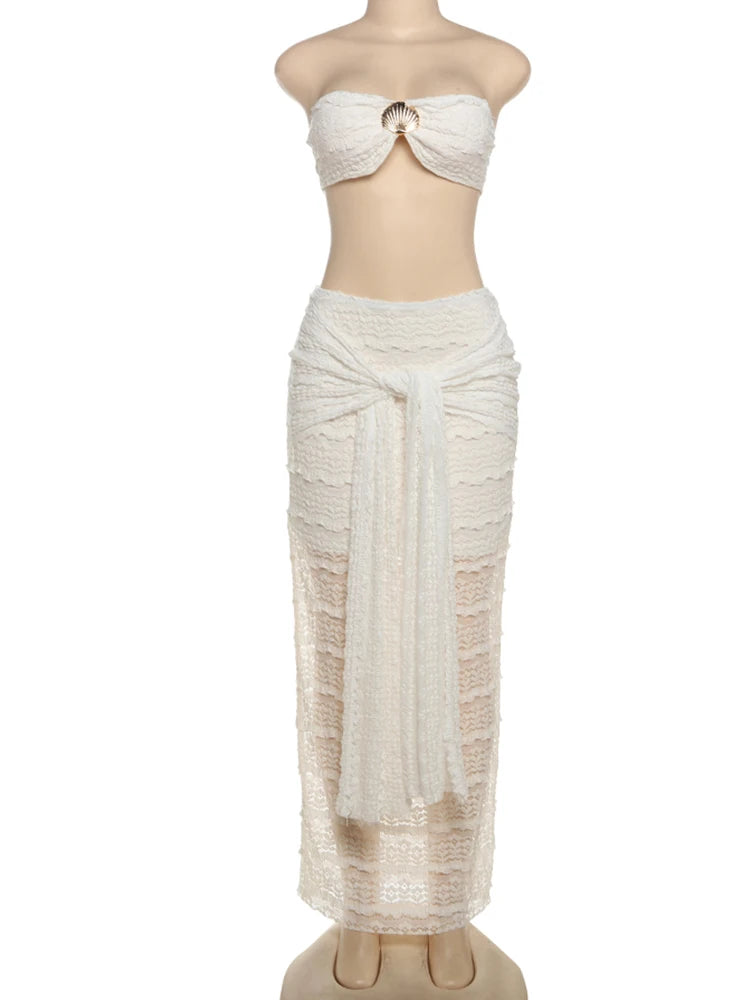 Elegant 2 Piece Set Sexy See Through Seashell Tube Top