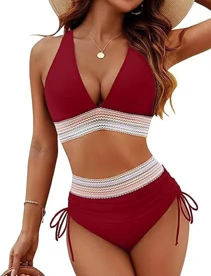 Nieuwe zomerstrandkleding (2025) met textuur, bikiniset met brede schouderband, badkleding met hoge taille en push-up badpakken