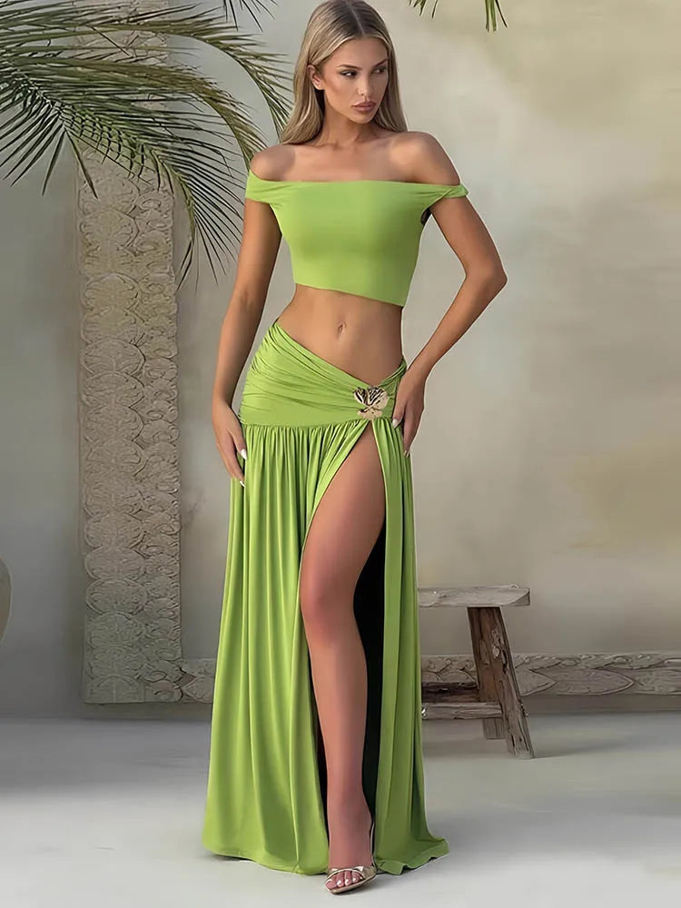 Sibybo elegante 2-delige set dames feestkleding schuine schouder