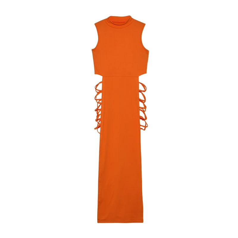 Criss Cross Cut Out Jurk, Sexy Bodycon Mouwloze Jurk