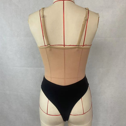 BEACHCICI Bikinis Eendelige Set Casual Sexy Mesh Stiksels Rugloos Verstelbare Bandjes