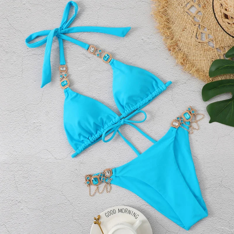 Sex dames badkleding met strassteenstjes