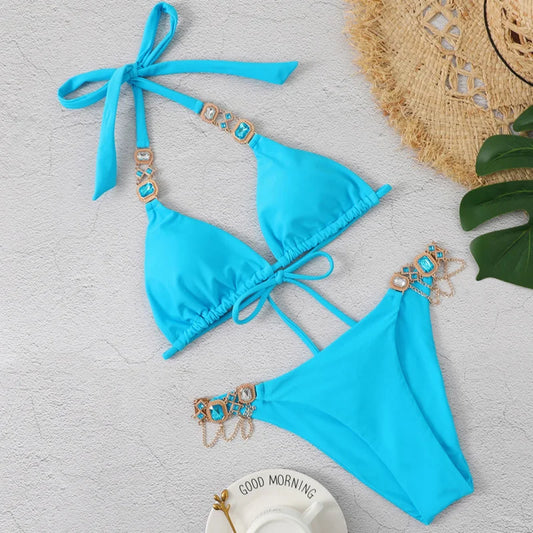 Sex dames badkleding met strassteenstjes