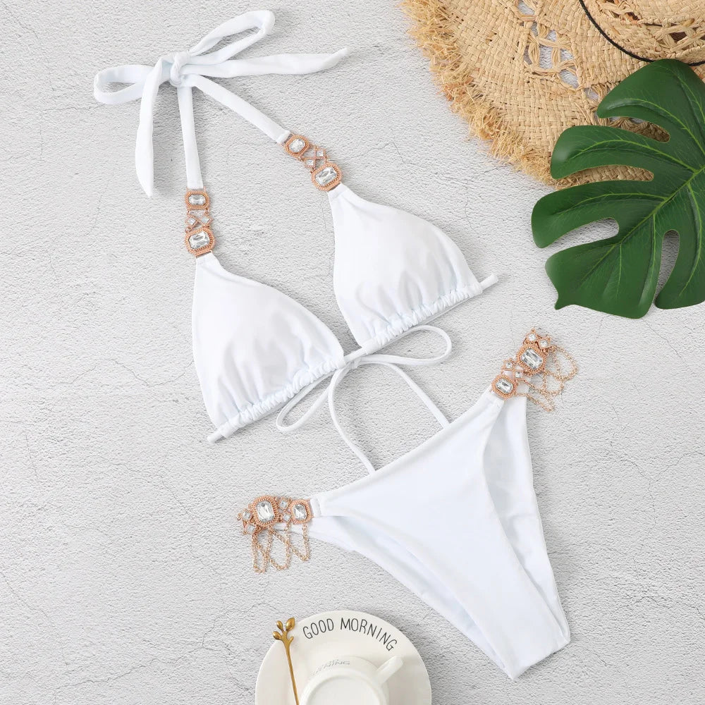 Sex dames badkleding met strassteenstjes
