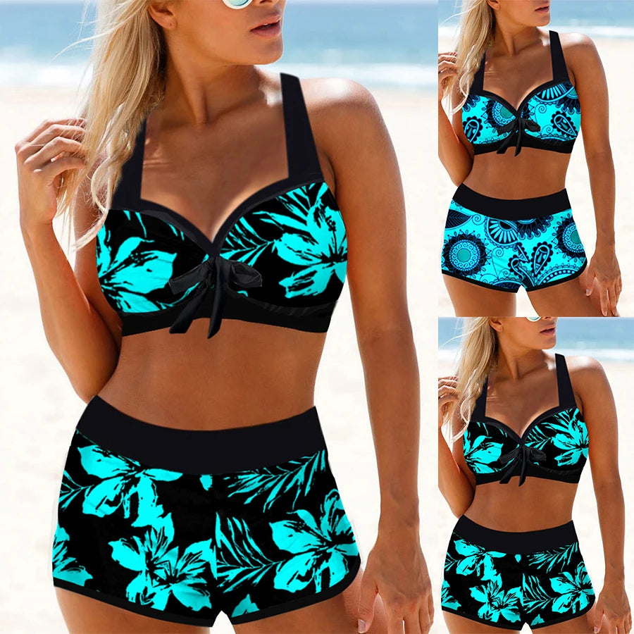 Tweedelig badpak, tanktop met esdoornbladprint S-6XL