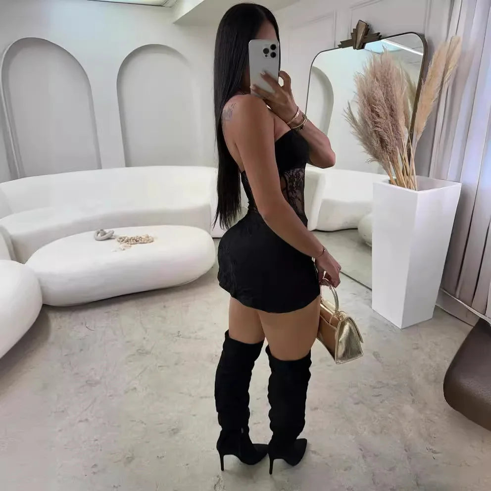 Combhasaki Mouwloze Doorschijnende Slim Fit Bodycon Tube Jurk