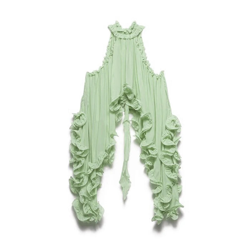 Nieuwe effen chiffon vakantie tweedelige sexy mouwloze zoom top & rok geplooid