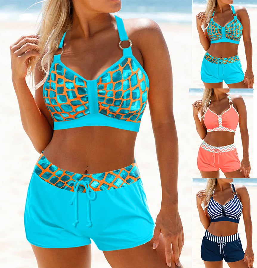Nieuwe zomer strand bikini tweedelig badpak gouden rand geruite print veter  S-6XL