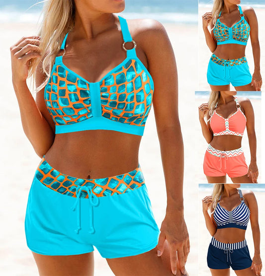 Nieuwe zomer strand bikini tweedelig badpak gouden rand geruite print veter  S-6XL
