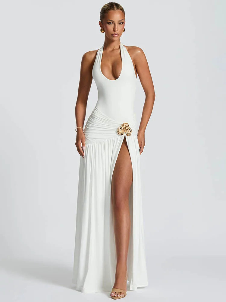 Mozision Elegante Sexy Maxi-jurkset met open rug, geplooide splitjurken