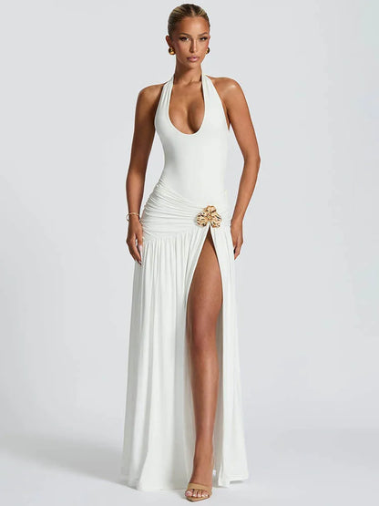 Mozision Elegante Sexy Maxi-jurkset met open rug, geplooide splitjurken