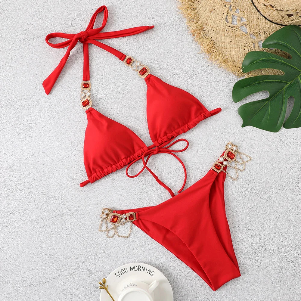 Sex dames badkleding met strassteenstjes