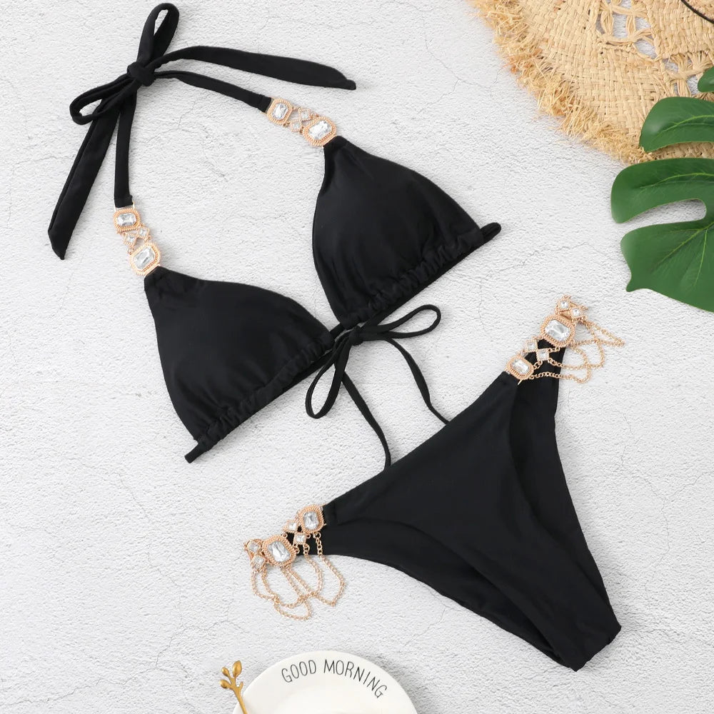 Sex dames badkleding met strassteenstjes