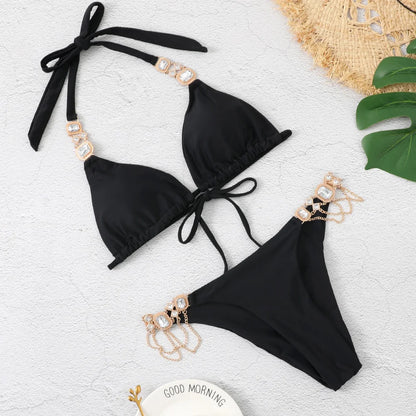 Sex dames badkleding met strassteenstjes