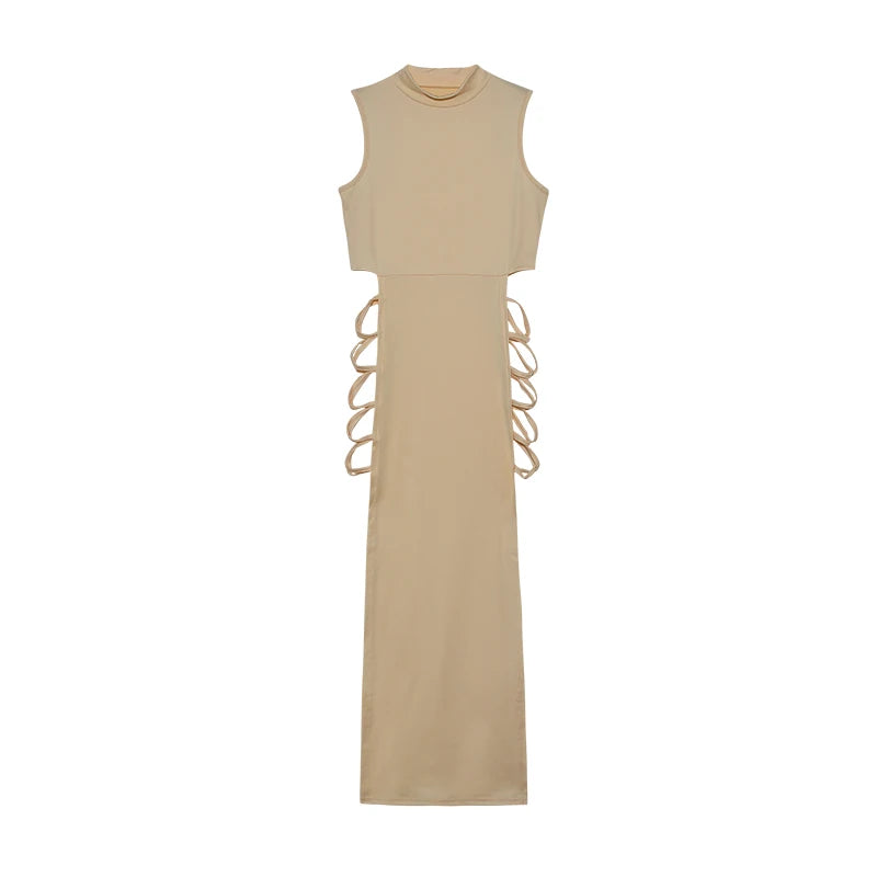 Criss Cross Cut Out Jurk, Sexy Bodycon Mouwloze Jurk