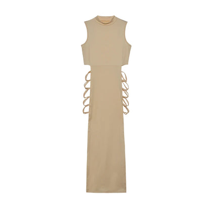Criss Cross Cut Out Jurk, Sexy Bodycon Mouwloze Jurk