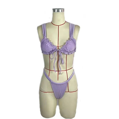BEACHCICI Dames badpak sexy bikini tweedelig met vetersluiting geplooide hoge taille bikiniset
