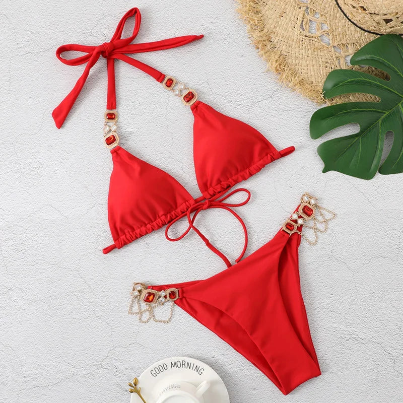 Sex dames badkleding met strassteenstjes