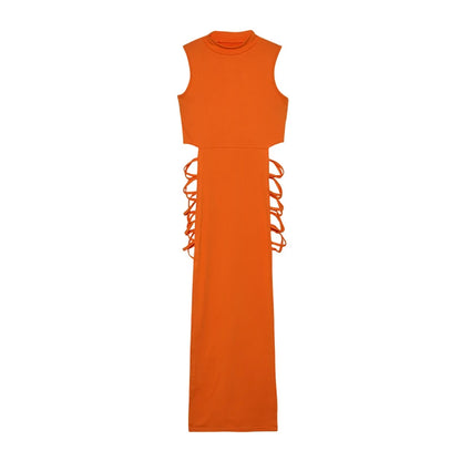 Criss Cross Cut Out Jurk, Sexy Bodycon Mouwloze Jurk