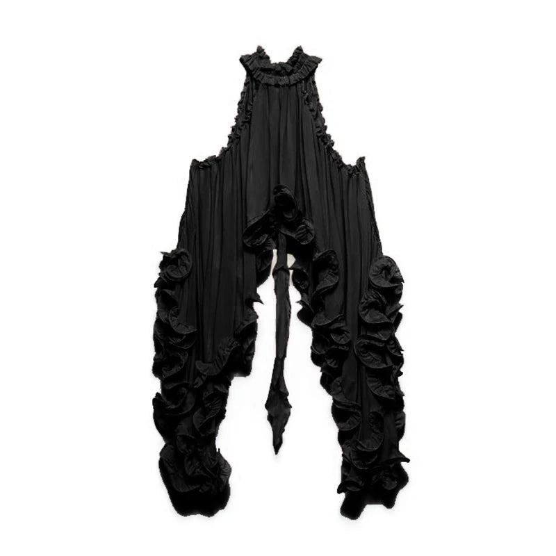 Nieuwe effen chiffon vakantie tweedelige sexy mouwloze zoom top & rok geplooid