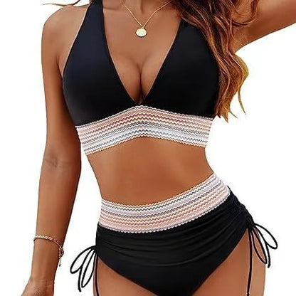 Nieuwe zomerstrandkleding (2025) met textuur, bikiniset met brede schouderband, badkleding met hoge taille en push-up badpakken