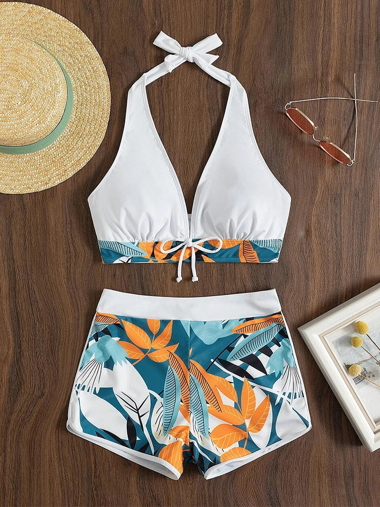 Halterbikiniset, korte badpak, hoge taille